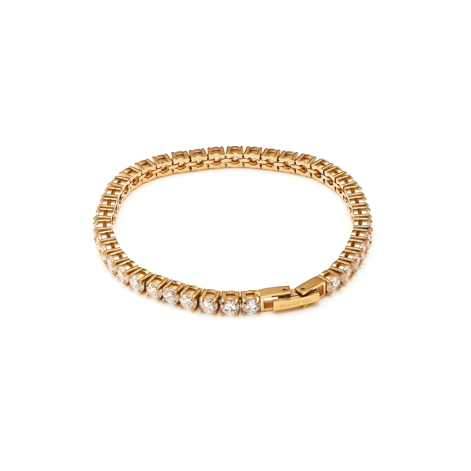 Tennis Bracelet in 14k gold-plated stainless steel set with Clear Cubic Zirconias | Silk & Steel Jewellery