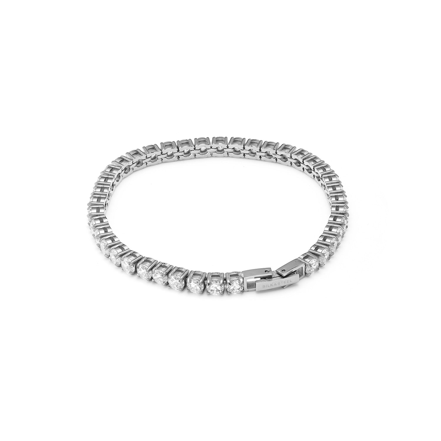 Tennis Bracelet in silver stainless steel set with Clear Cubic Zirconias | Silk & Steel Jewellery