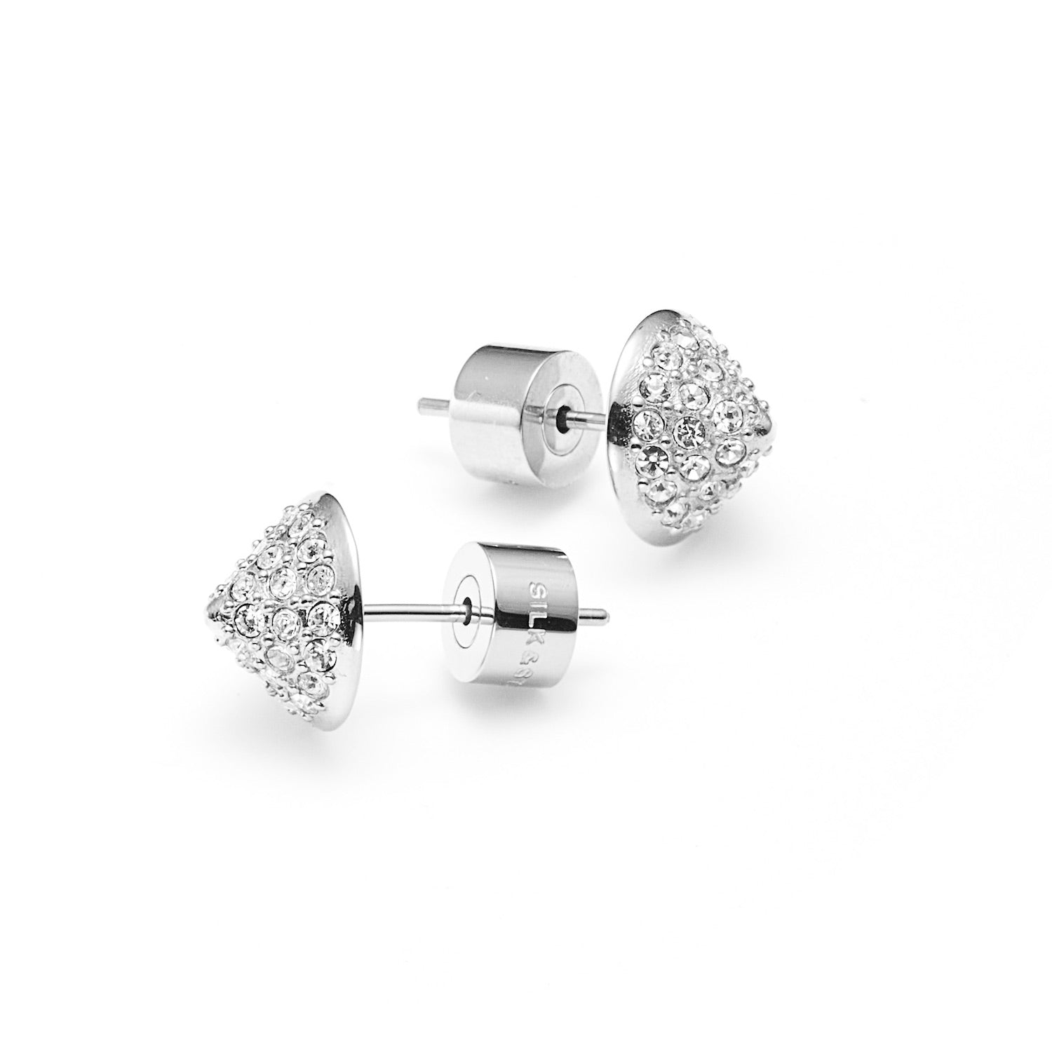 Voltage Stud Earrings in silver stainless steel with Cubic Zirconias | Silk & Steel Jewellery
