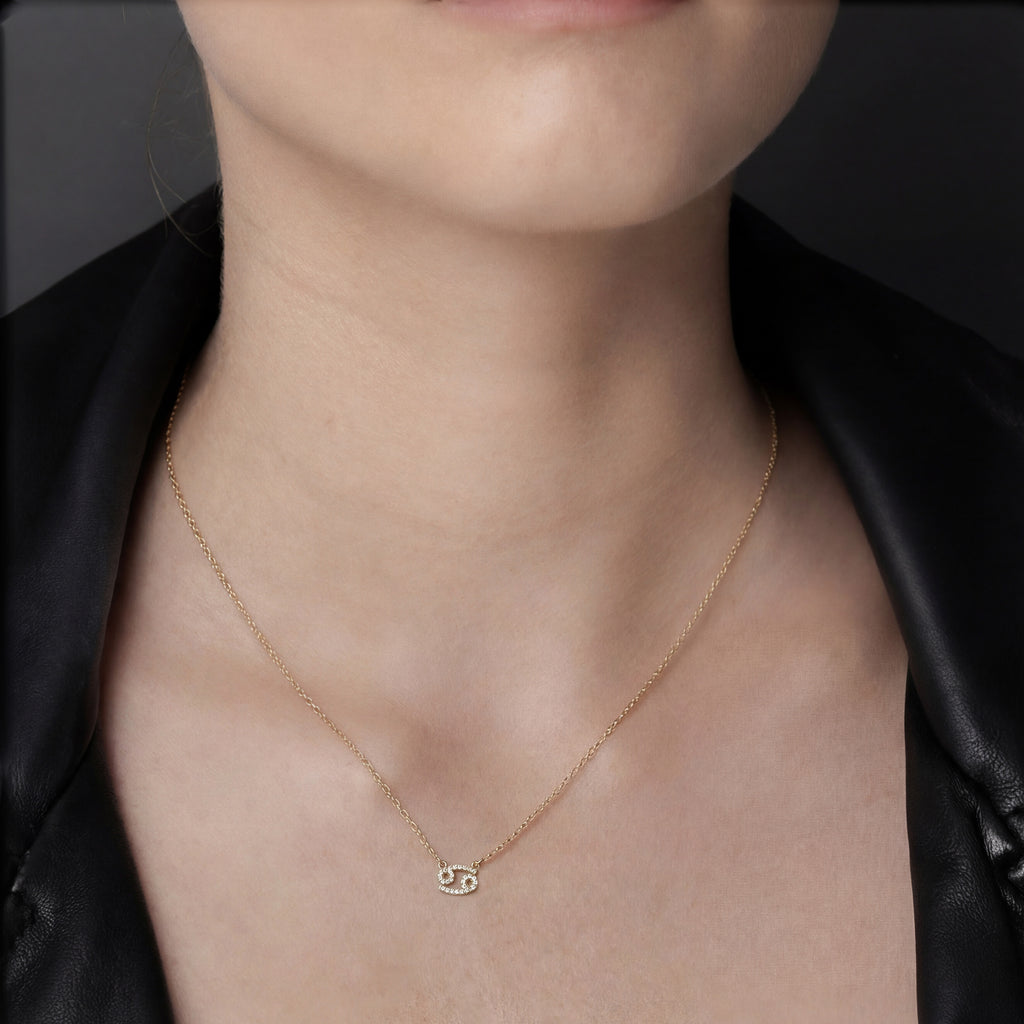 Silk & Steel Jewellery Cancer Star Sign Pendant Necklace in 14k gold-plated Sterling Silver with Cubic Zirconias