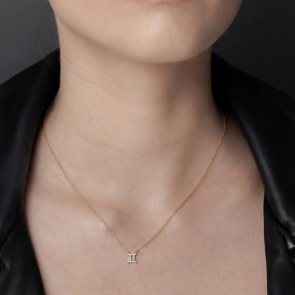 Silk & Steel Jewellery Gemini Star Sign Pendant Necklace in 14k gold-plated Sterling Silver with Cubic Zirconias