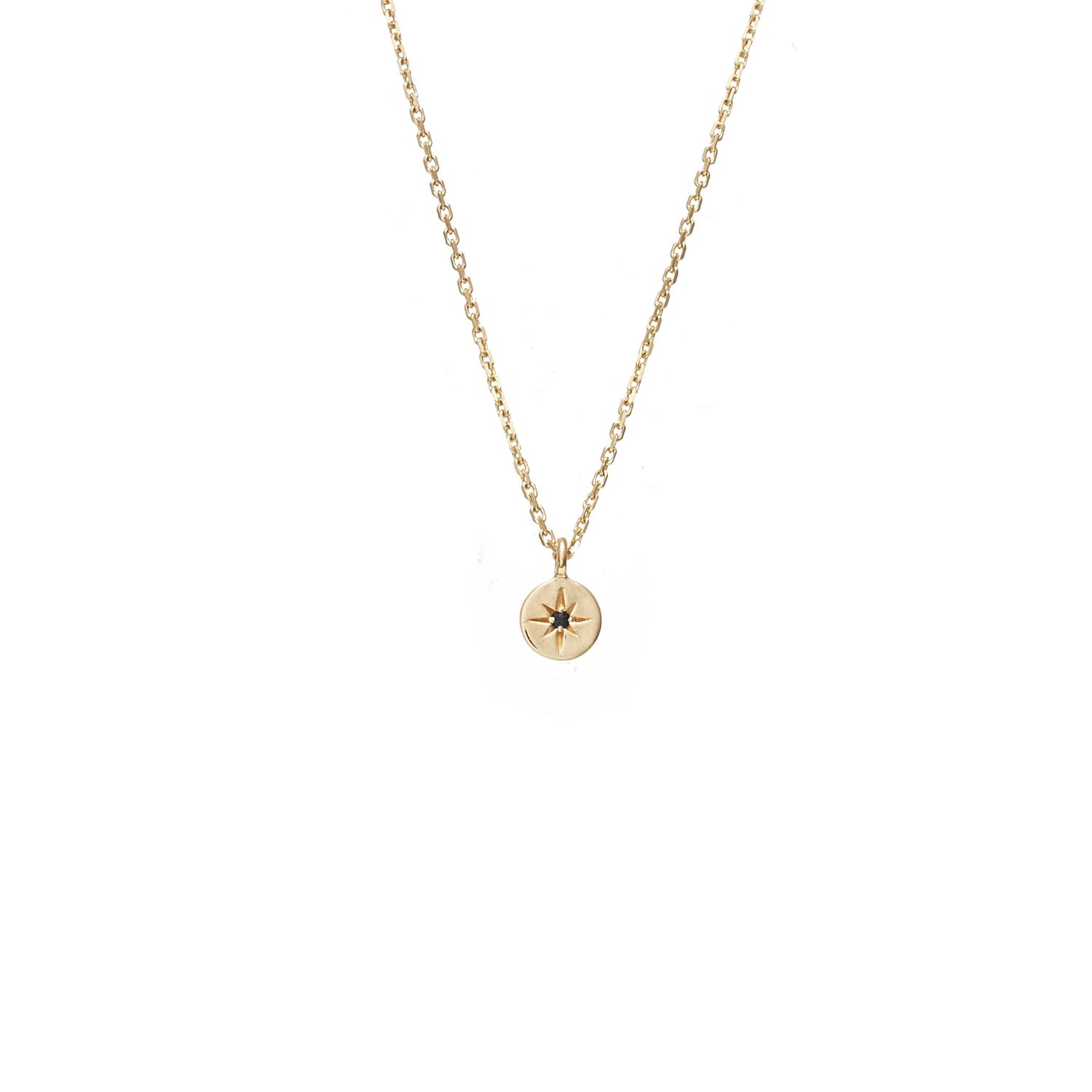 Petite North Star Necklace in 14k gold-plated sterling silver set with black diamond