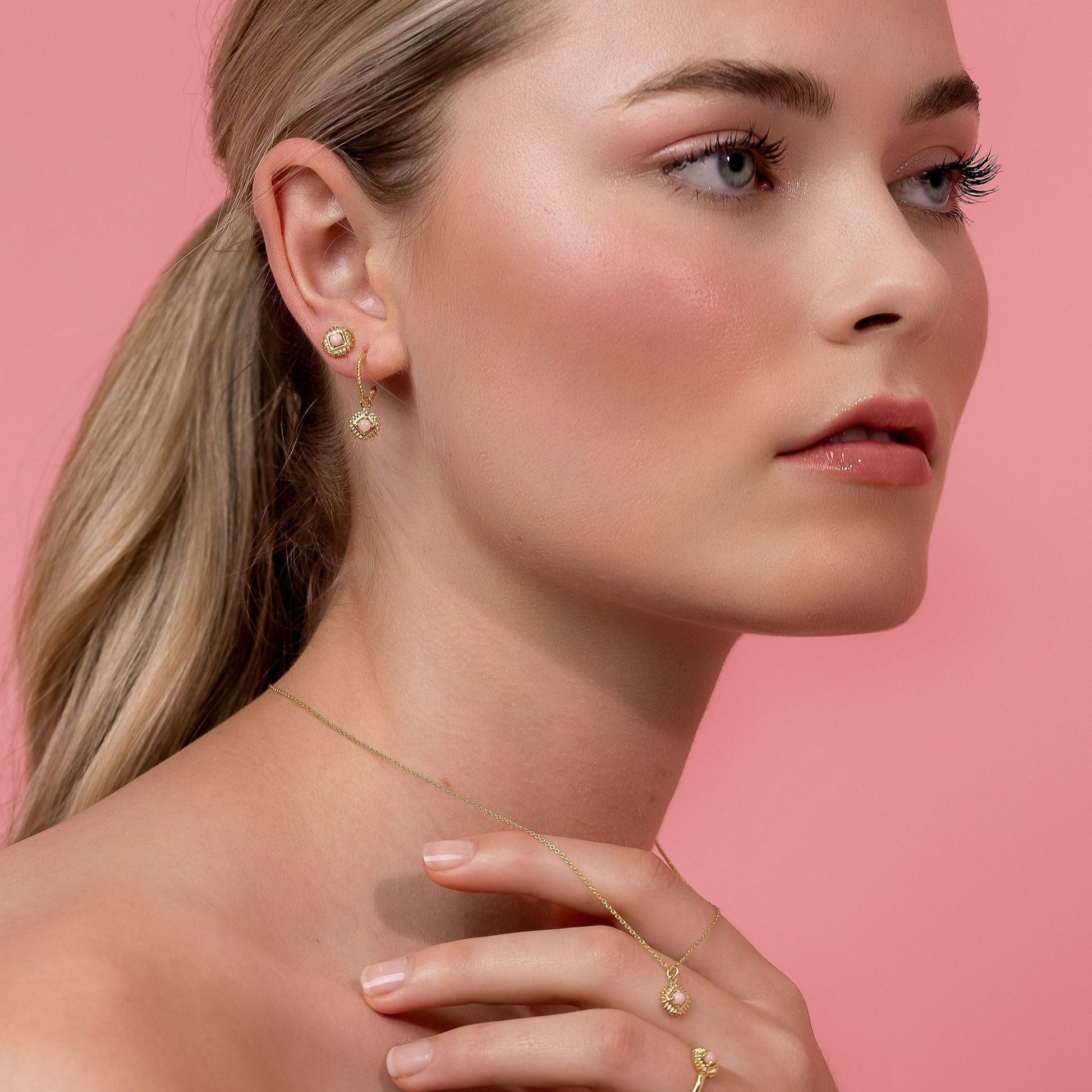 Petite Pink Opal Necklace Gold