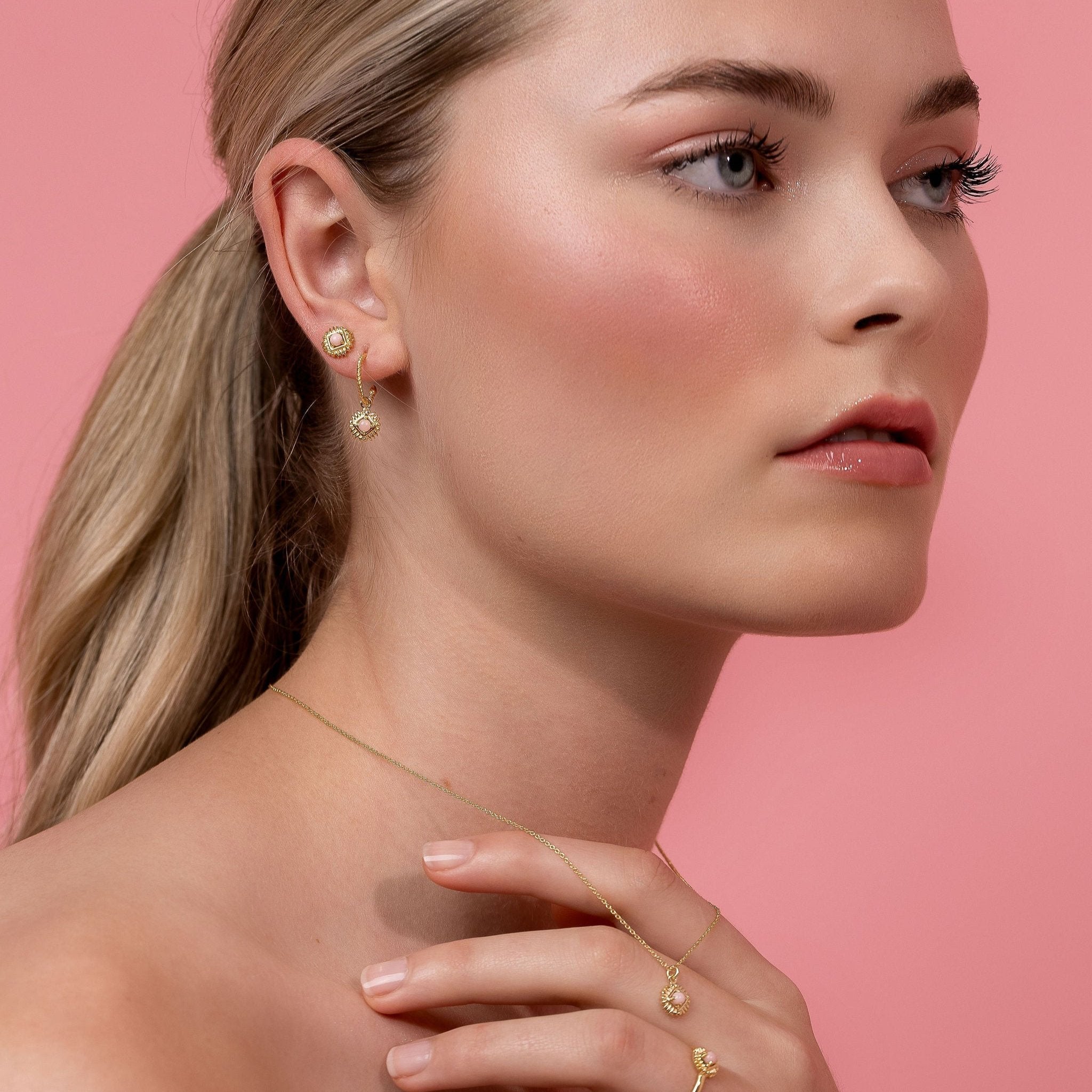 Petite Pink Opal Necklace Gold