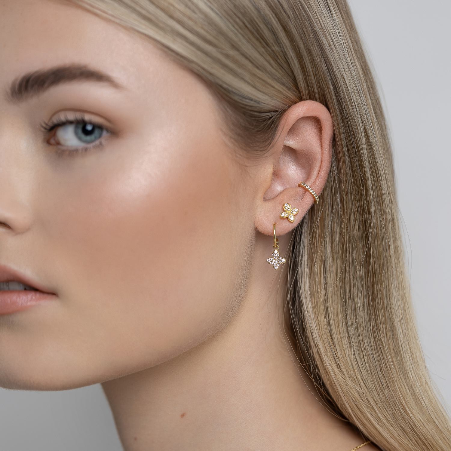 Silk & Steel Ear Cuff Gold Sterling Silver with Clear Cubic Zirconias