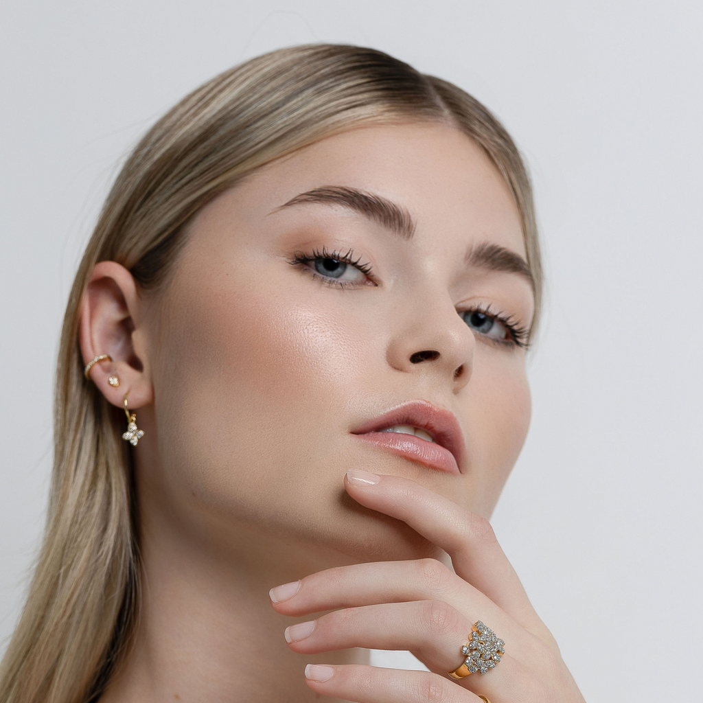 Petite Petal Stud Earrings Clear + Gold