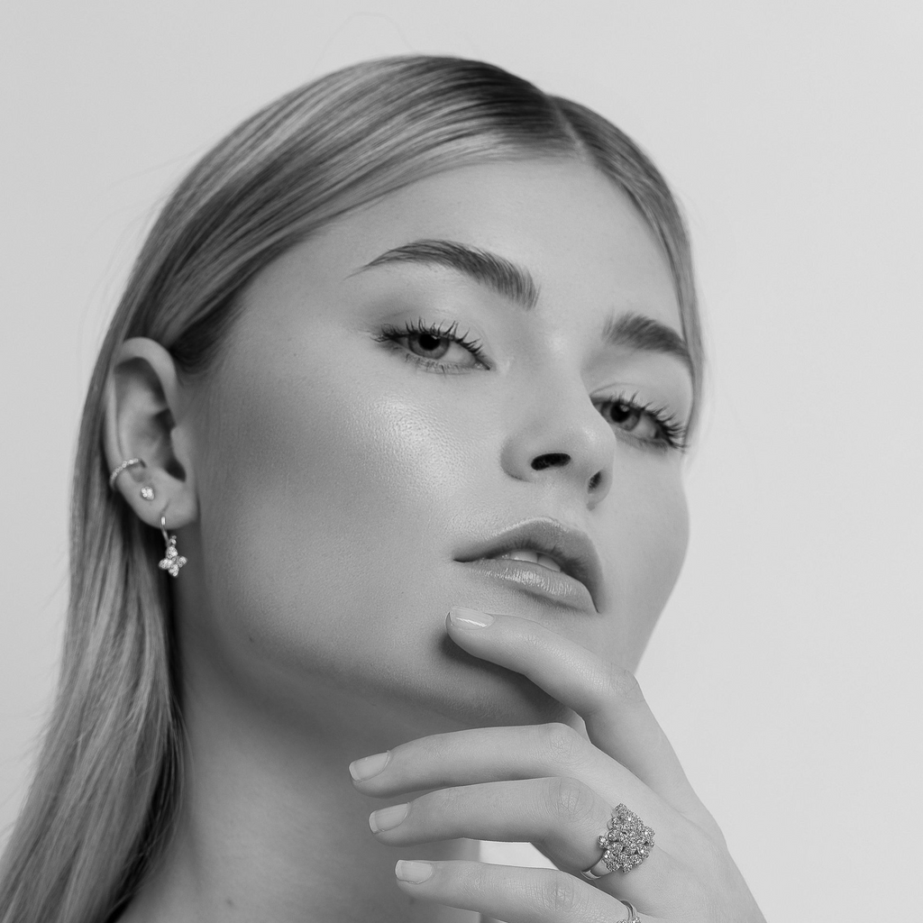 Petite Petal Stud Earrings Clear + Silver