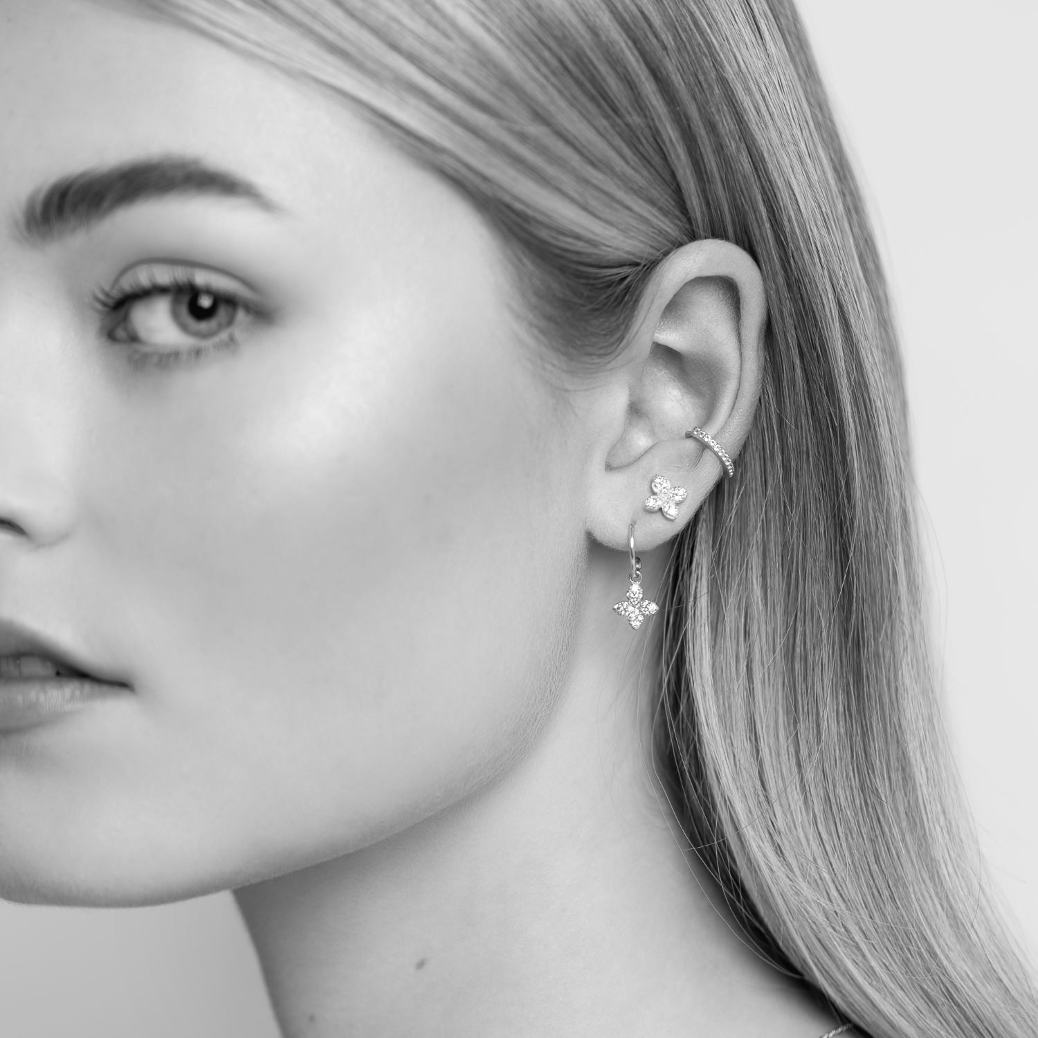 Silk & Steel Ear Cuff Sterling Silver with Clear Cubic Zirconias