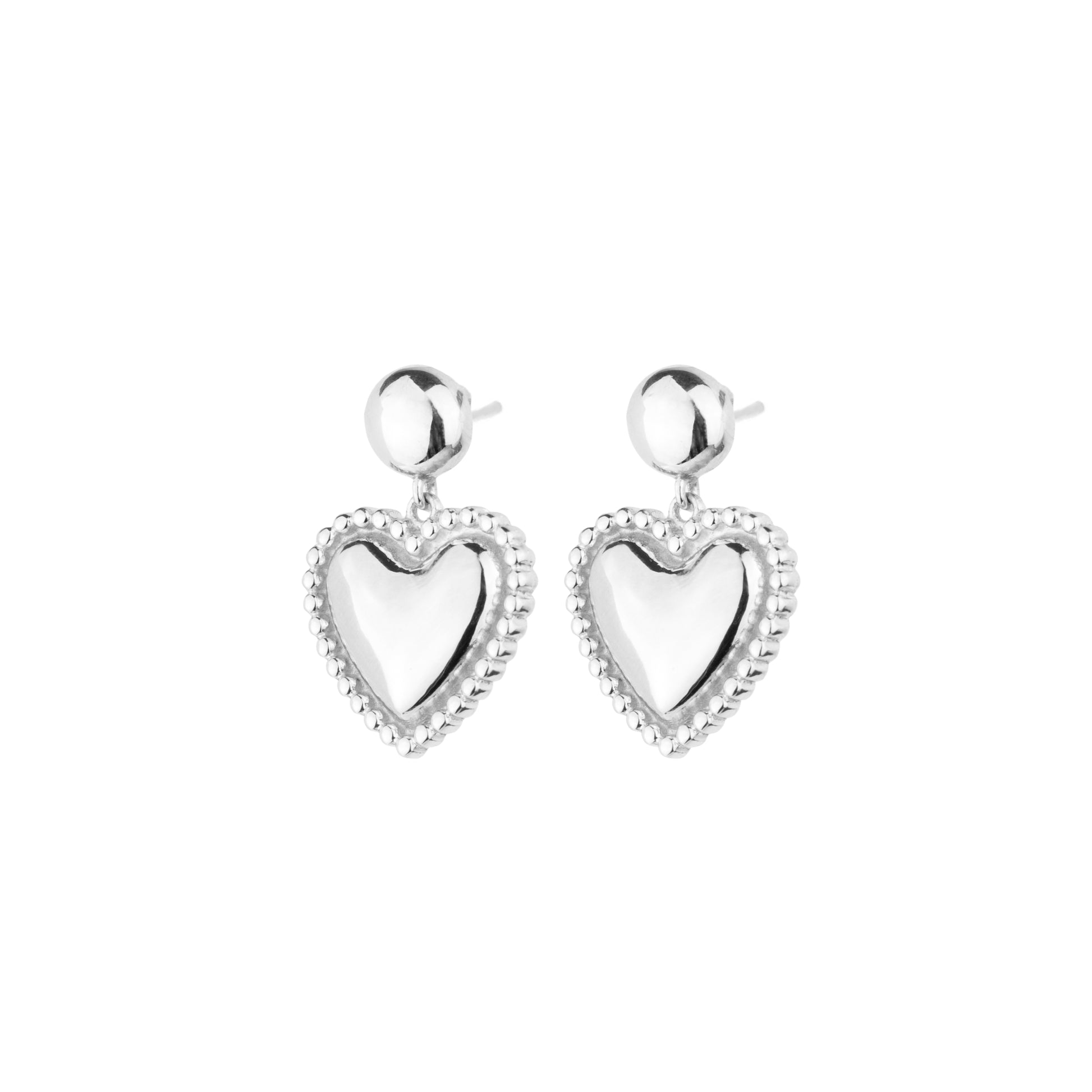 Dotted Heart Drop Earrings Silver