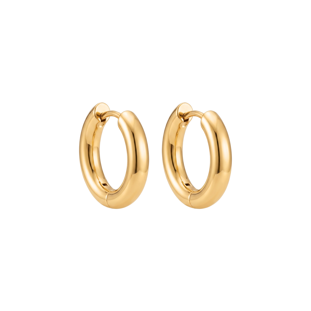 Small Classic Hoop Earrings for everyday wear. Handcrafted in 14k gold-plated stainless steel.