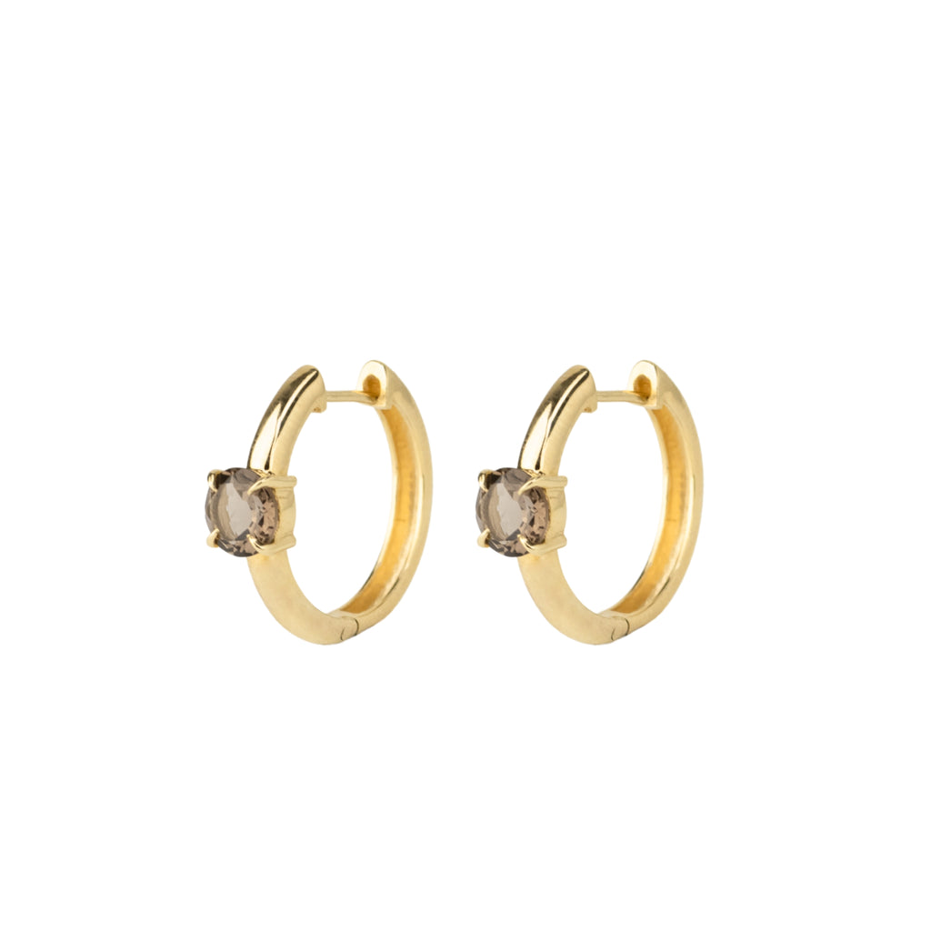 Nostalgia Sleeper Hoops Smokey Quartz + Gold