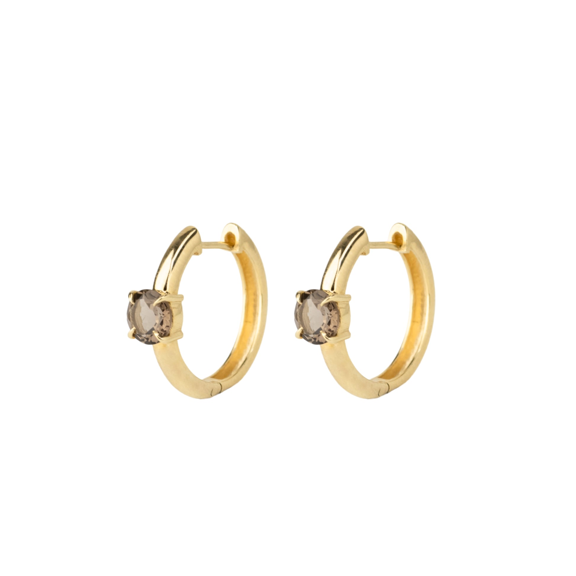 Nostalgia Sleeper Hoops Smokey Quartz + Gold