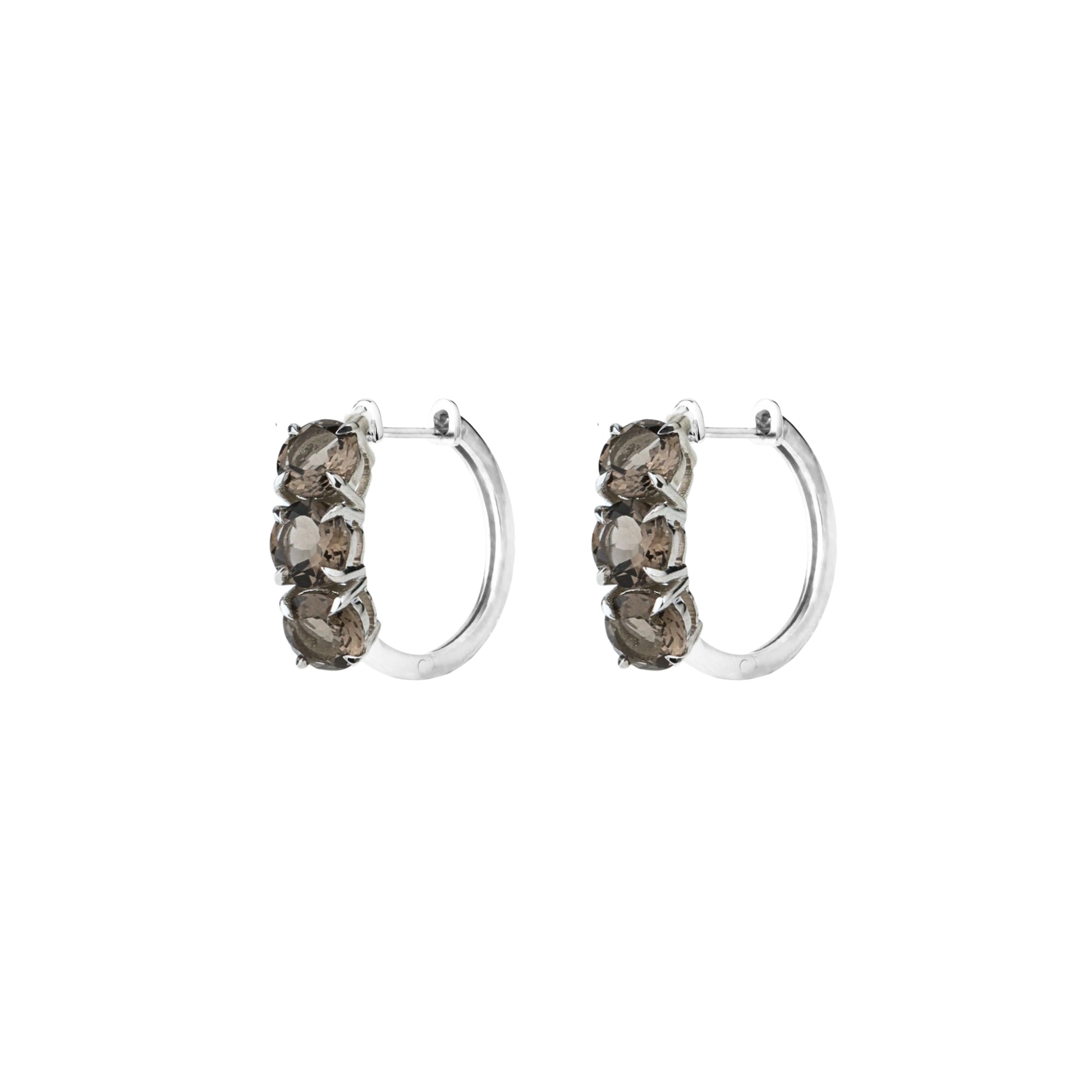Nostalgia Trio Sleeper Hoops Smokey Quartz + Silver