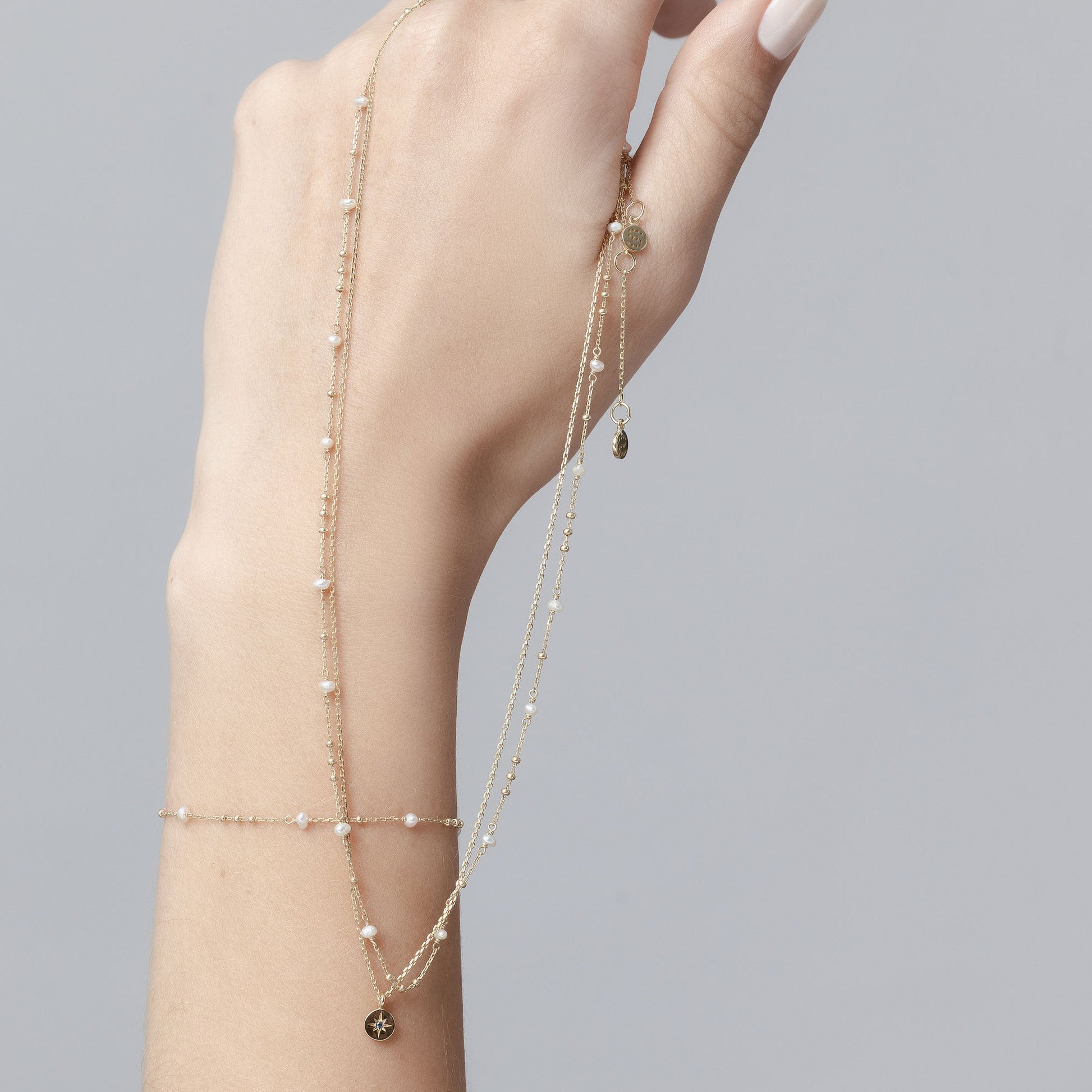 Superfine Dotty Necklace in 14k gold-plated sterling silver with freshwater pearls | Silk & Steel Jewellery