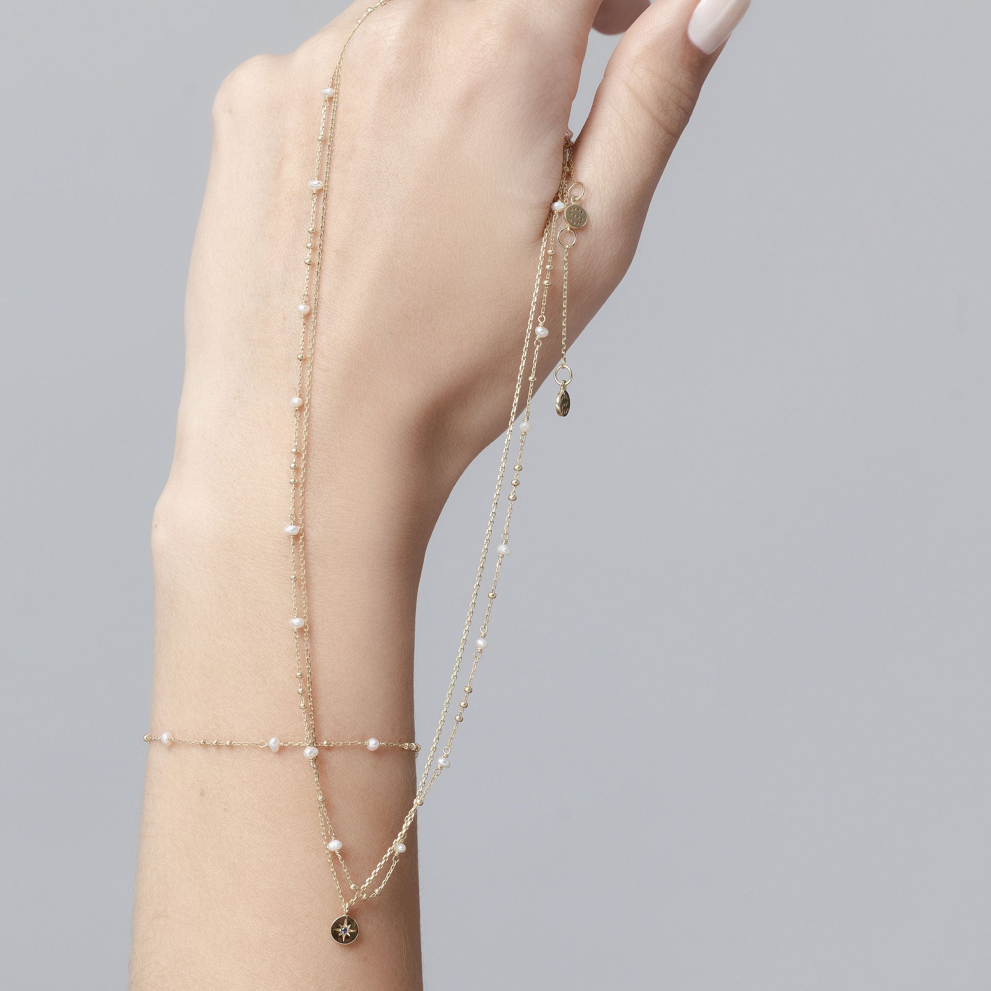 Superfine Dotty Necklace in 14k gold-plated sterling silver with freshwater pearls | Silk & Steel Jewellery
