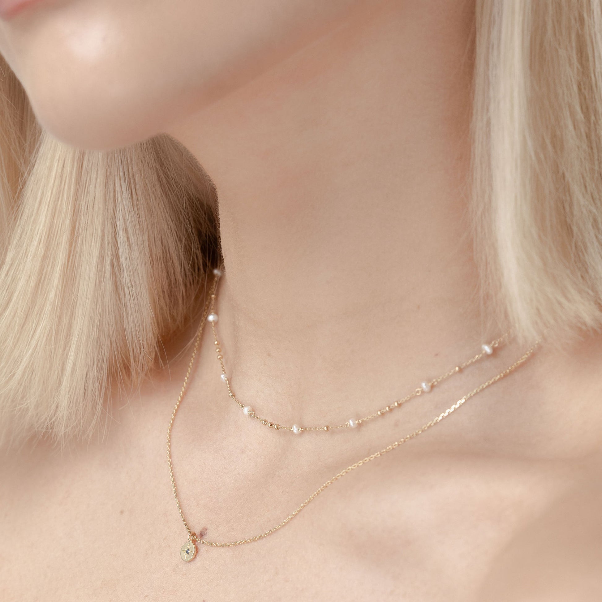 Superfine Dotty Necklace in 14k gold-plated sterling silver with freshwater pearls | Silk & Steel Jewellery
