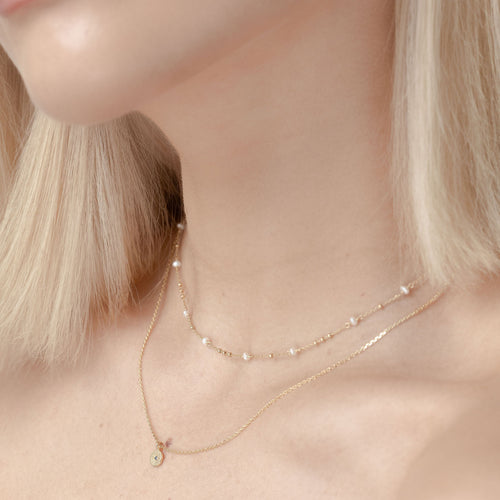 Superfine Dotty Necklace in 14k gold-plated sterling silver with freshwater pearls | Silk & Steel Jewellery