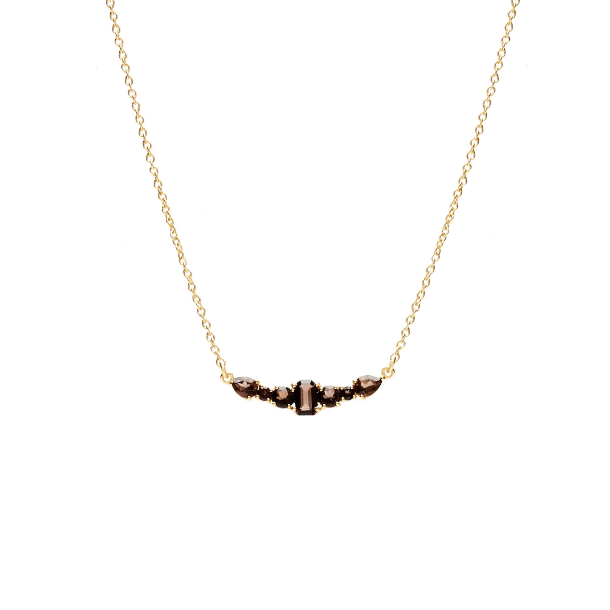 Silk & Steel Jewellery Theia Necklace Smokey Quartz + Gold
