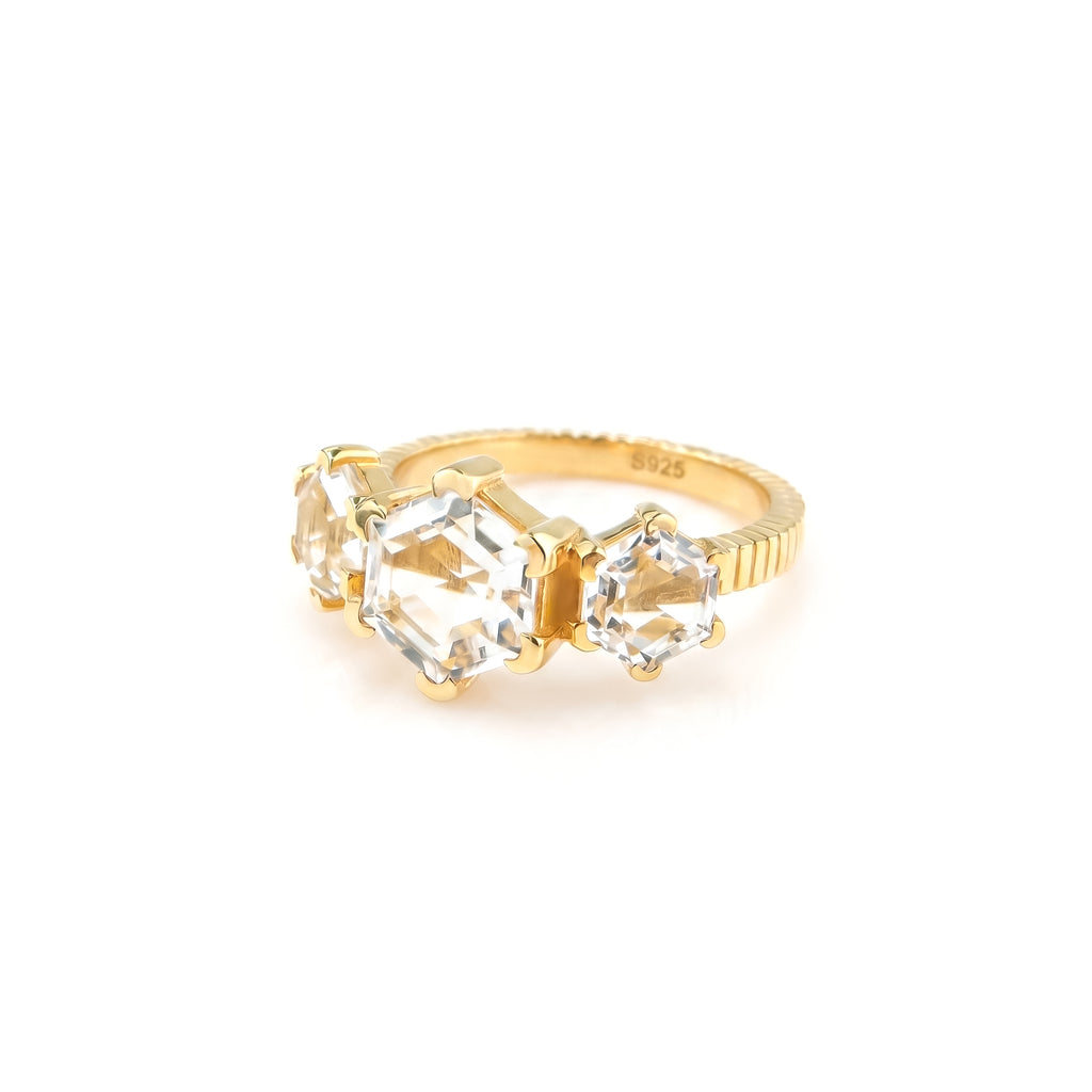 Trinity Ring Crystal Quartz + Gold