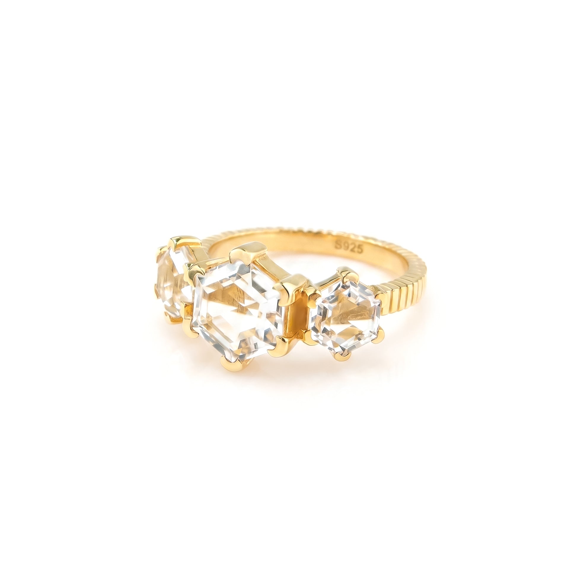 Trinity Ring Crystal Quartz + Gold