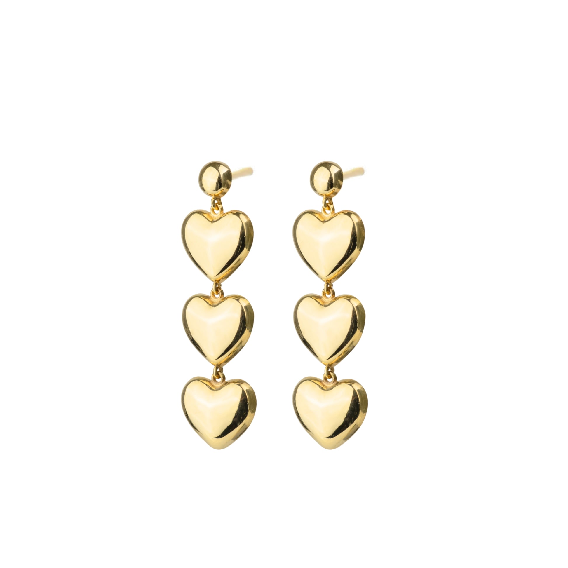 Trio Heart Drop Earrings Gold
