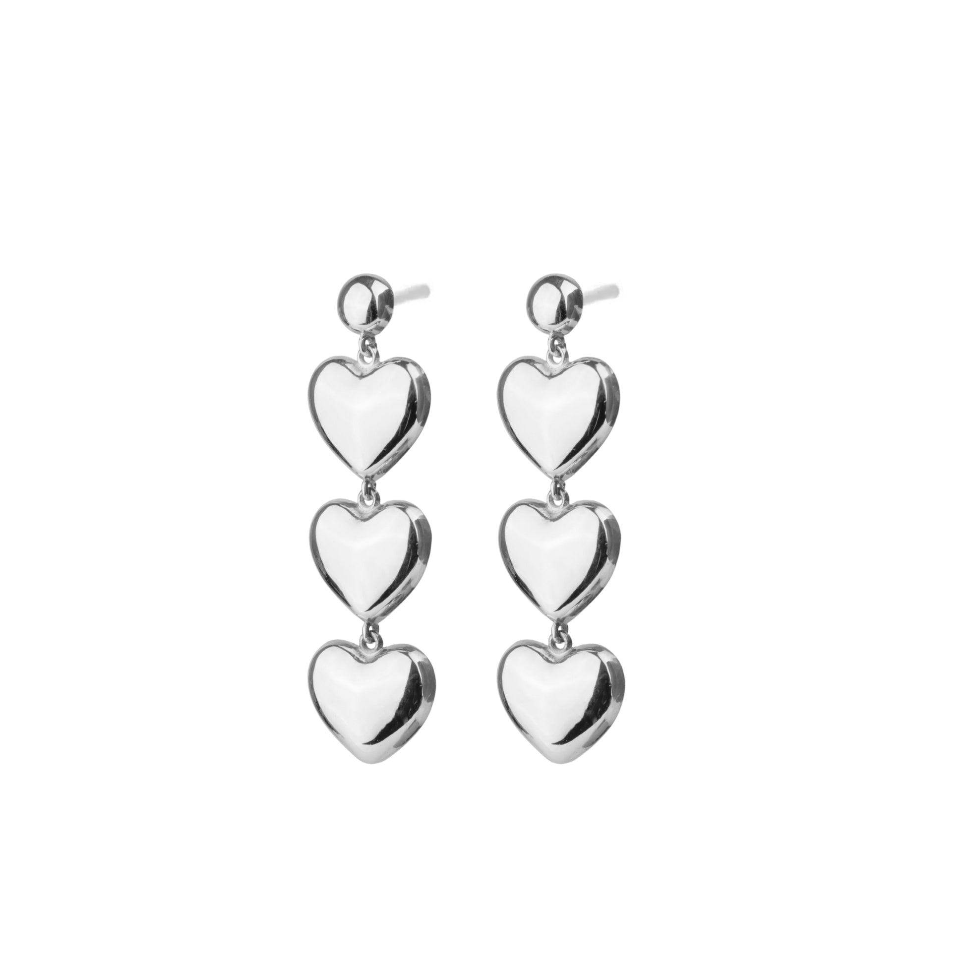 Trio Heart Drop Earrings Silver