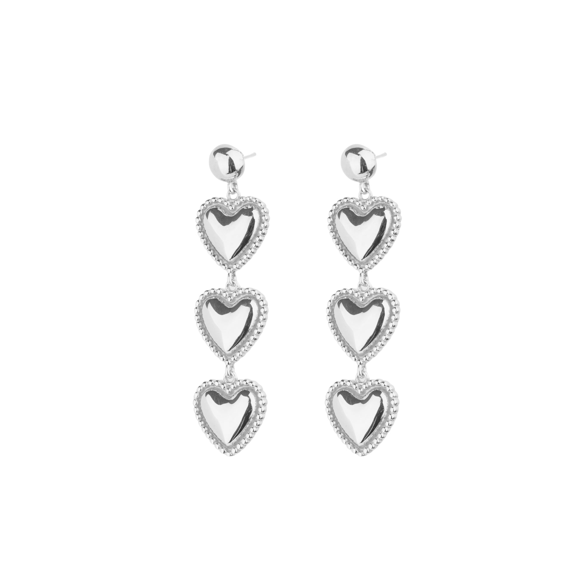 Dotted Trio Heart Drop Earrings Silver