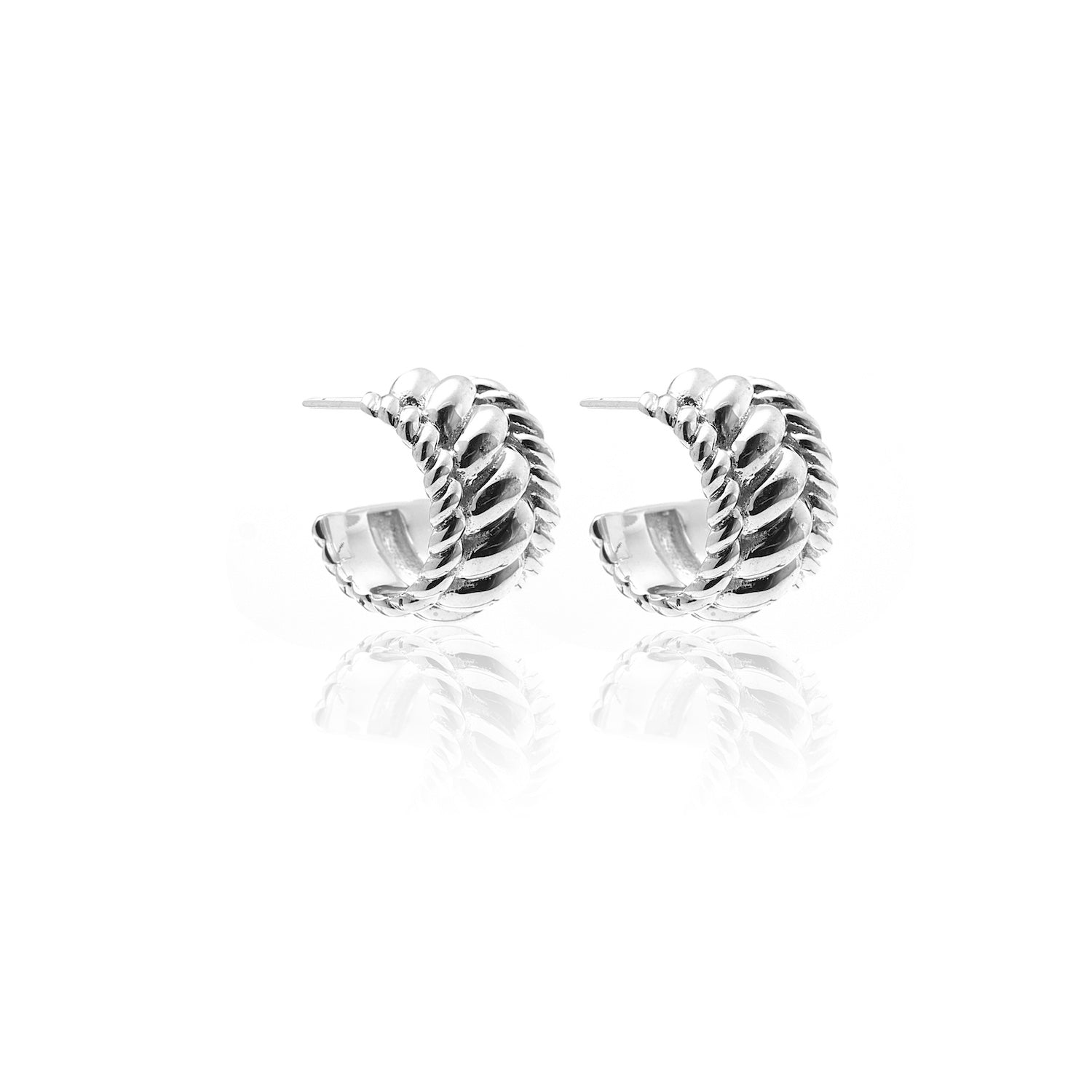 Vintage-Inspire Rope Hoop Earrings Sample Silver