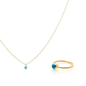 Silk & Steel Jewellery Turquoise Necklace and Ring Jewellery Set in 14k Gold-plated Sterling Silver