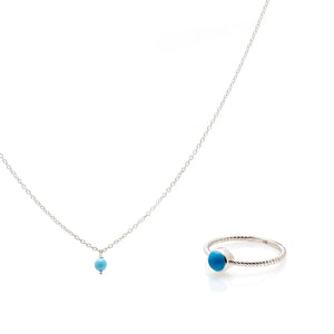 Silk & Steel Jewellery Turquoise Necklace and Ring Jewellery Set in Sterling Silver