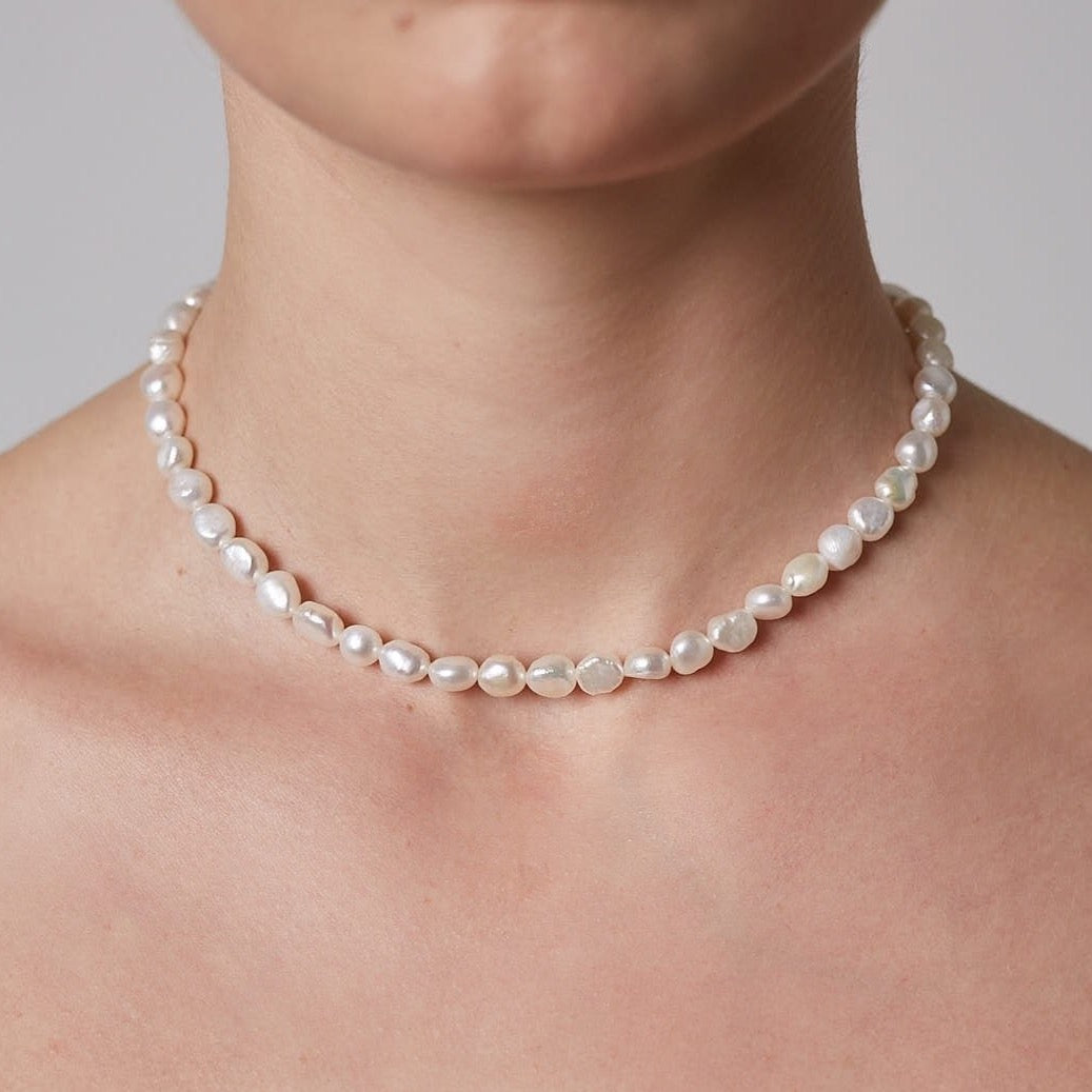 Silk & Steel Baroque Pearl Choker Necklace