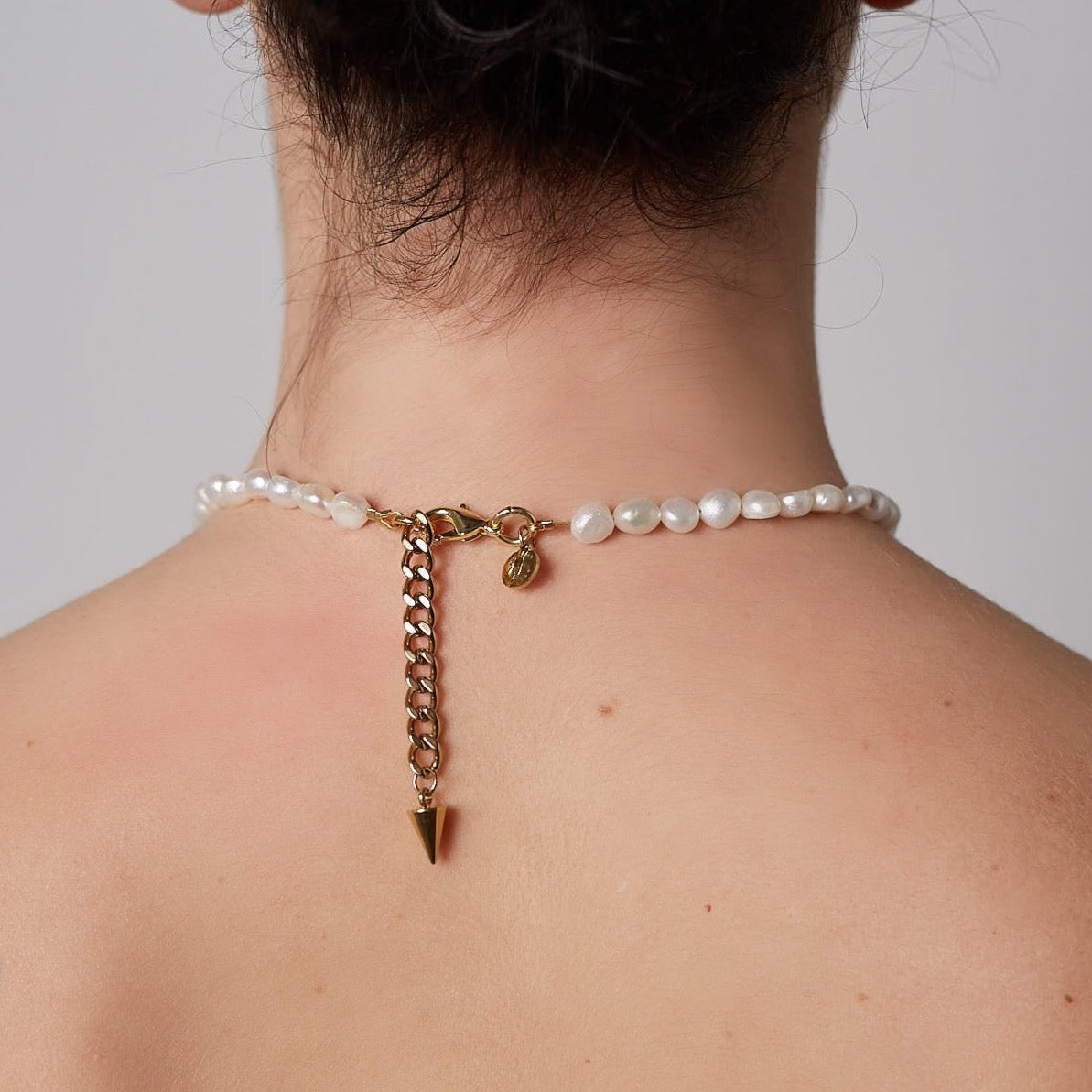 Silk & Steel Baroque Pearl Choker Necklace Back