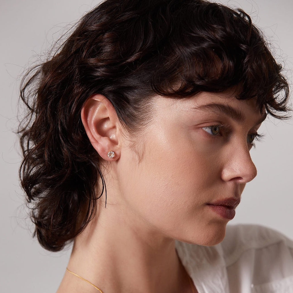 Silk & Steel Nostalgia Stud Earrings Rose Quartz Gold