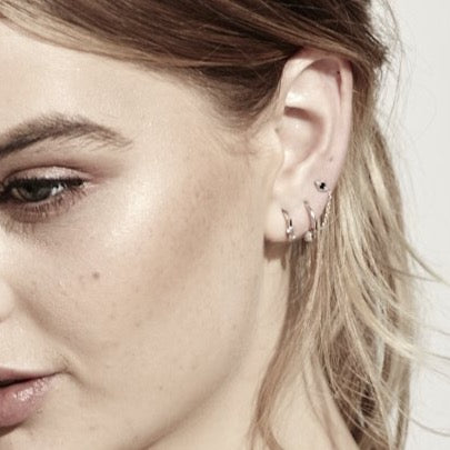 Silk & Steel Keepsake Connected Black Spinel Silver Chain Earrings 