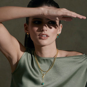 Silk & Steel Jewellery Athena Drop Earrings Green Malachite + Gold