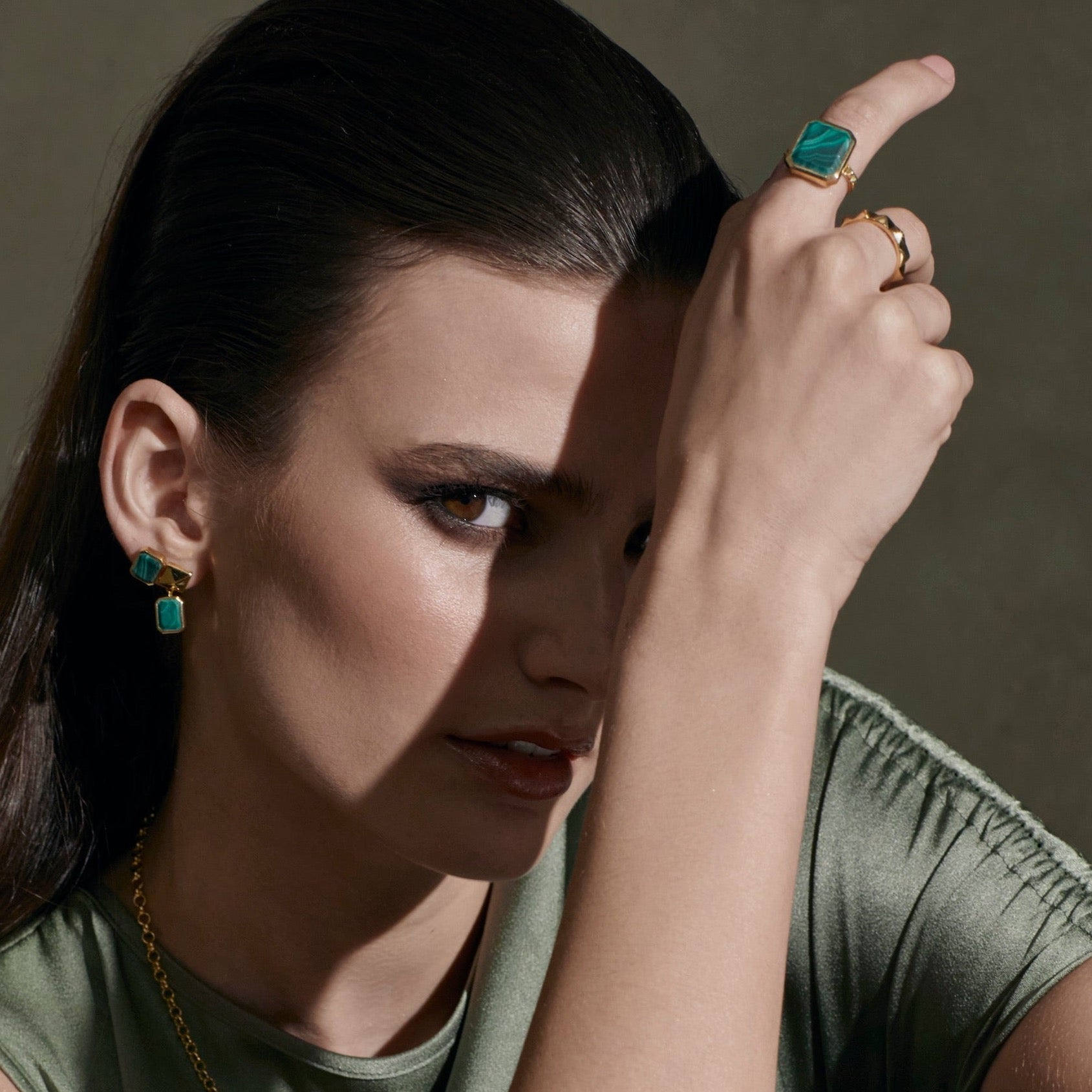 Silk & Steel Jewellery Athena Ring Green Malachite + Gold