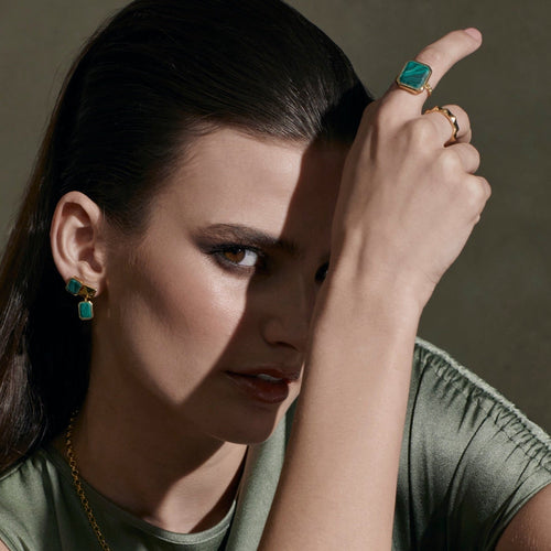 Silk & Steel Jewellery Athena Ring Green Malachite + Gold