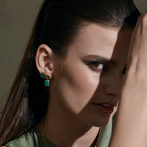 Silk & Steel Jewellery Athena Stud Earrings Green Malachite + Gold