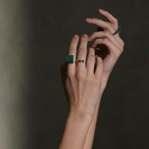 Silk & Steel Jewellery Athena Ring Green Malachite + Silver