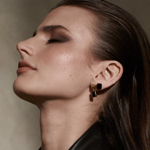 Silk & Steel Jewellery Athena Stud Earrings Black Onyx + Gold