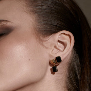 Silk & Steel Jewellery Athena Stud Earrings Black Onyx + Gold