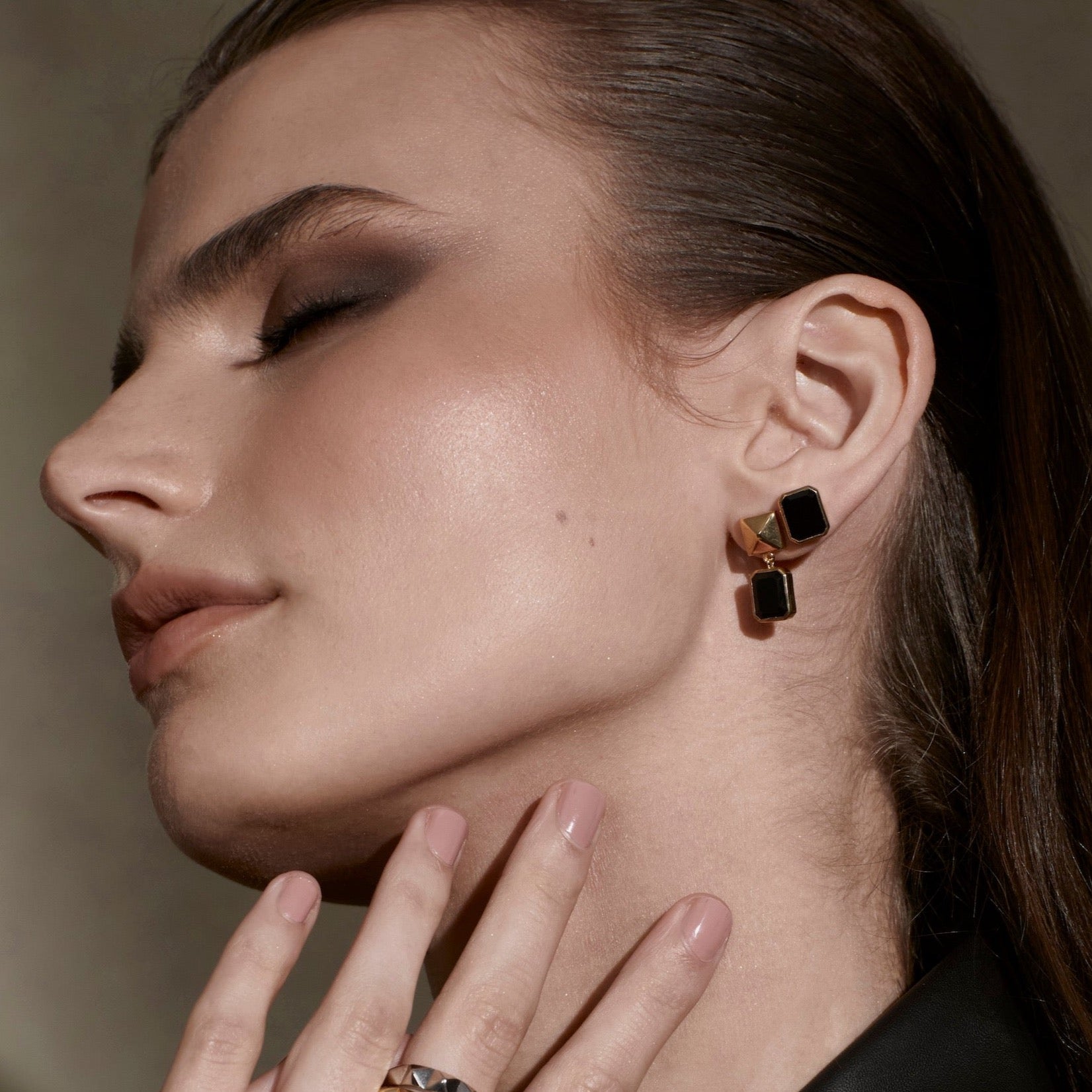 Silk & Steel Jewellery Athena Drop Earrings Black Onyx + Gold