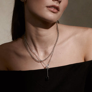 Silk & Steel Jewellery Athena Necklace Black Onyx + Silver