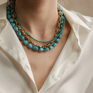 Silk & Steel Jewellery Sequence Necklace Turquoise + Gold