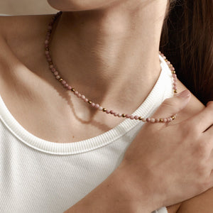 Silk & Steel Jewellery Sequence Necklace Rhodochrosite + Silver