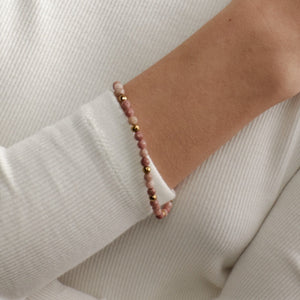 Silk & Steel Jewellery Sequence Bracelet Rhodochrosite + Gold