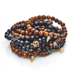Silk & Steel Men's Edit All For One Bracelets Black Onyx and Tiger's Eye Beads Silver Spike