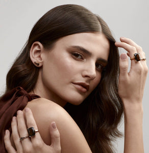Silk & Steel Jewellery Theia Ear Climbers Smokey Quartz + Gold
