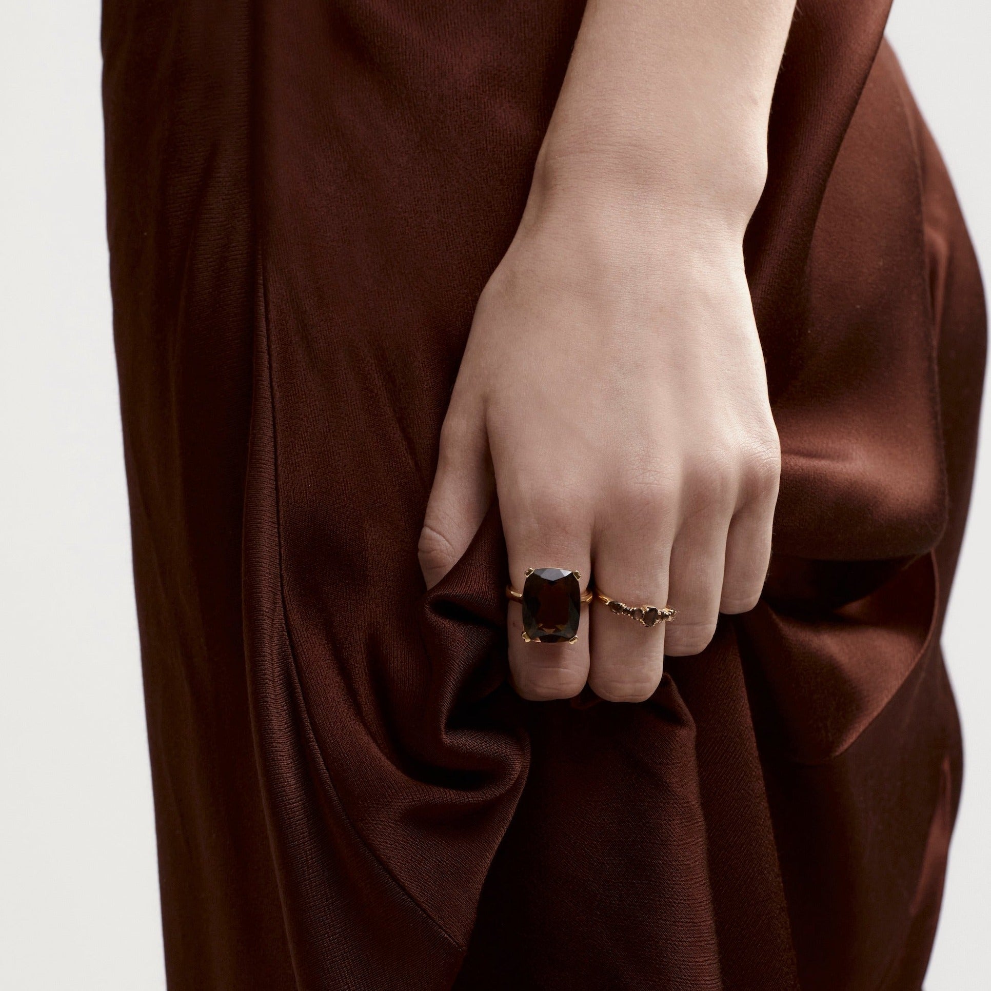 Silk & Steel Jewellery Goddess Ring Smokey Quartz + Silver