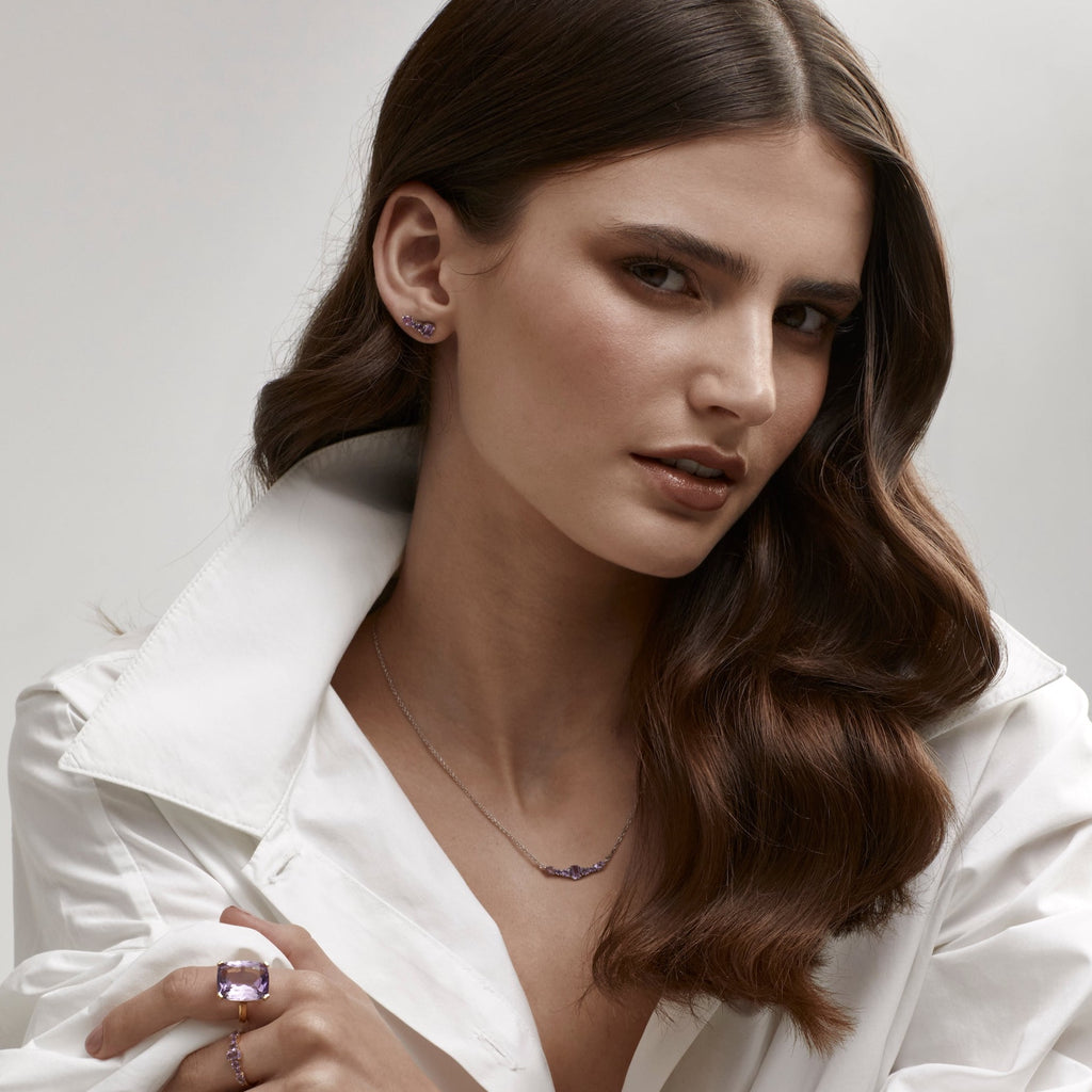 Silk & Steel Jewellery Theia Ear Climbers Brazilian Amethyst + Gold